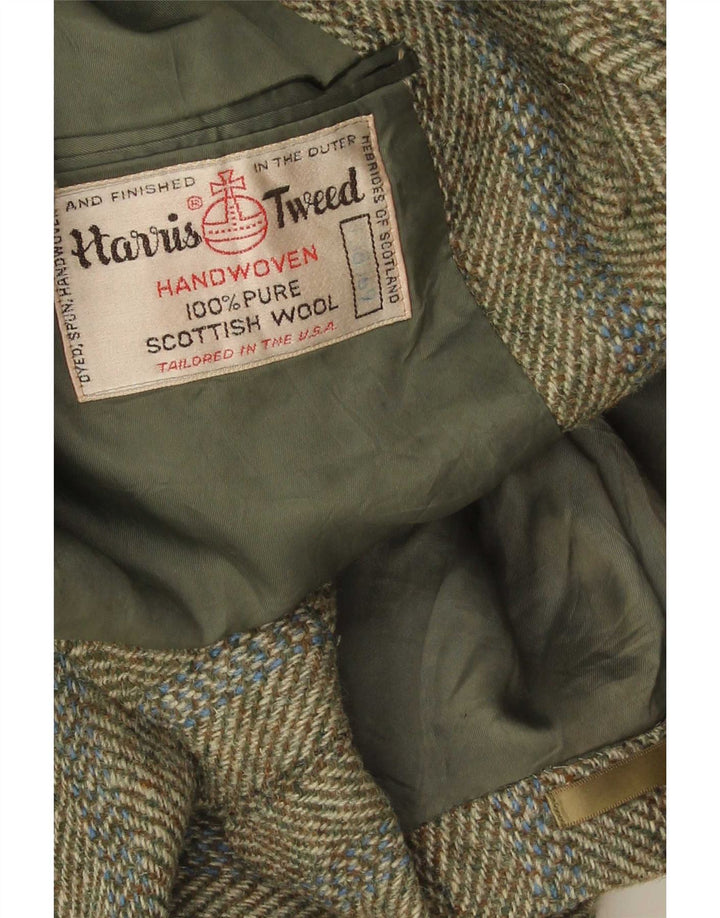 Giacca blazer a 3 bottoni da uomo Harris Tweed UK 38 media kaki a spina di pesce