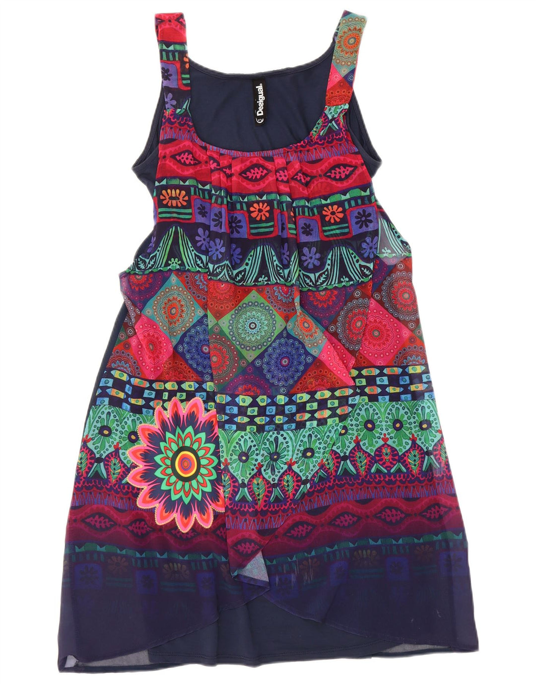 Desigual Abito basic senza maniche da donna con motivo astratto EU 34 XS Blu navy