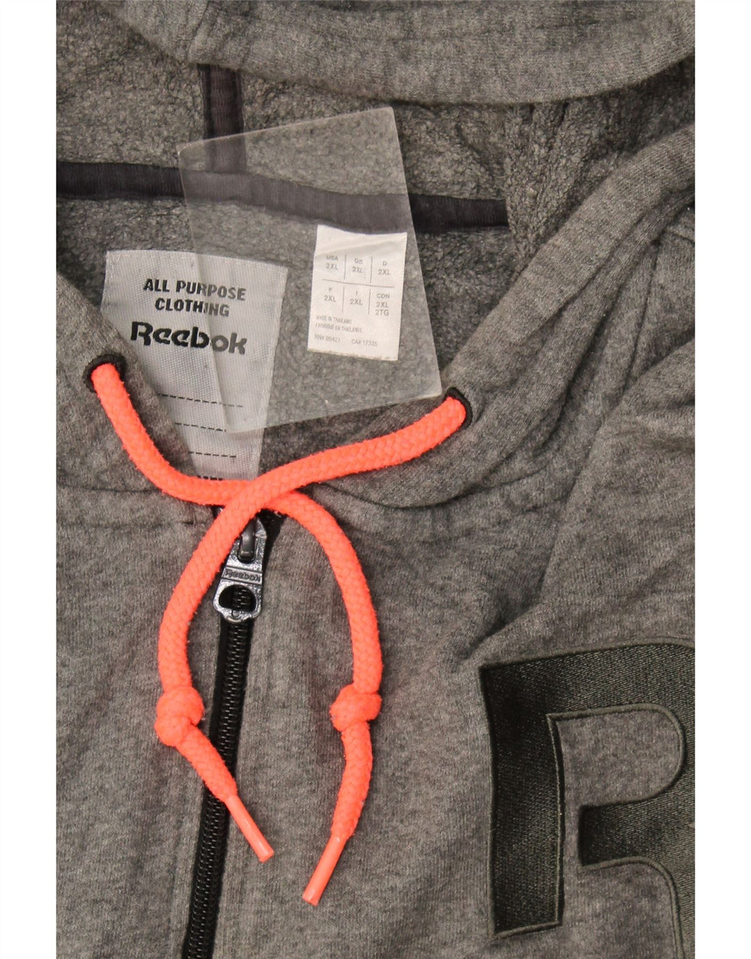 Felpa con cappuccio con zip grafica Reebok da uomo 2XL Grigia