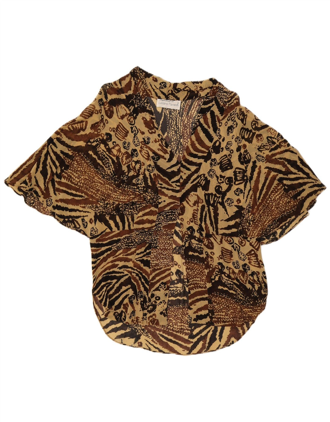VINTAGE Womens Luciano Pavarotti  Blouse Top UK 14 Medium Brown