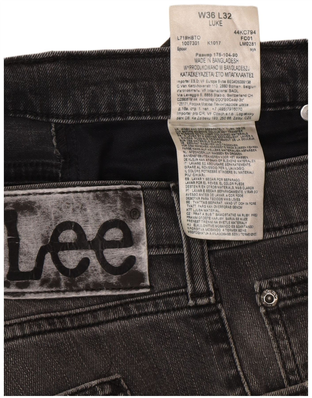 Jeans slim Lee invecchiati Luke da uomo W36 L32 in cotone grigio