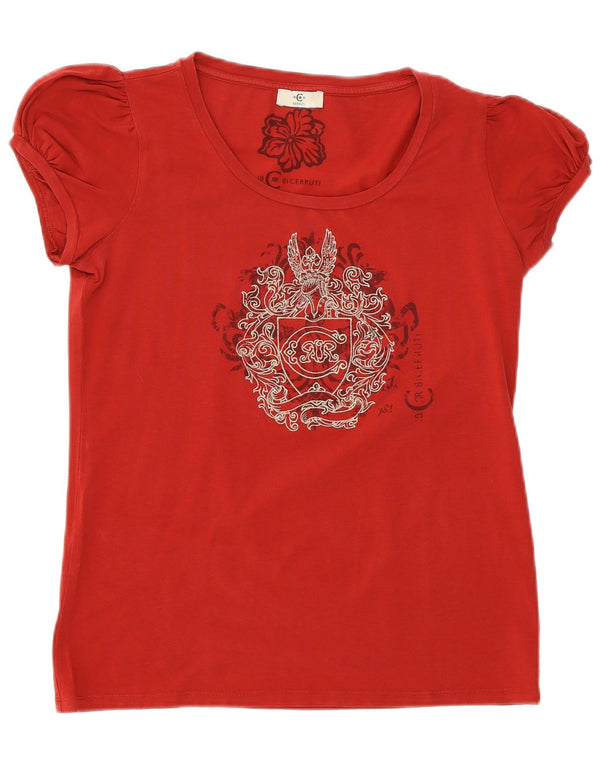 T-shirt grafica da donna Cerruti 1881 Top UK 12 rosso medio