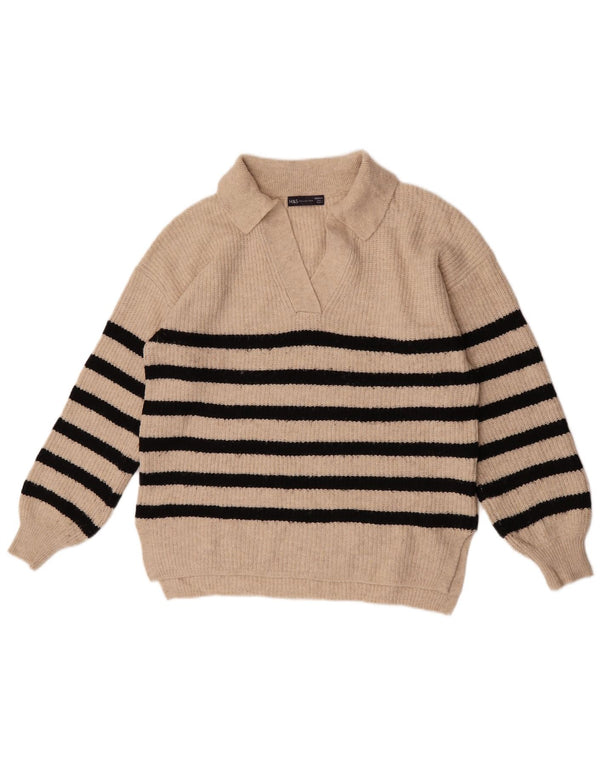 Maglione da donna Marks & Spencer con collo alto UK 14 a righe beige medio