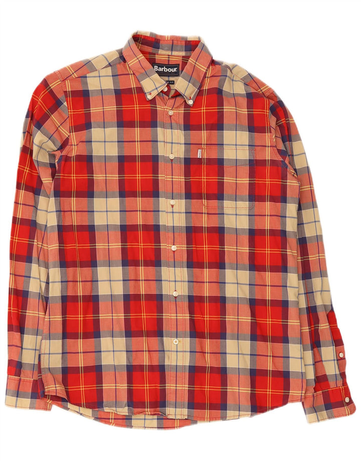 Camicia Barbour da uomo su misura in cotone a quadri rossi medi