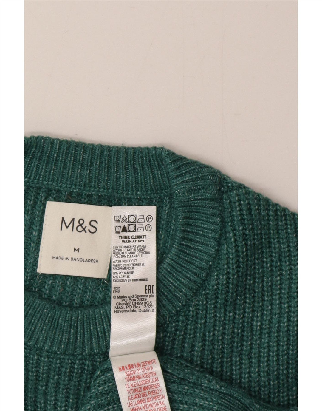 Maglione maglione girocollo da uomo Marks & Spencer verde medio poliestere