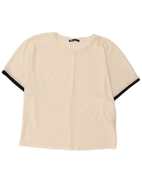 T-shirt da donna Zara Top UK 14 poliestere bianco sporco medio