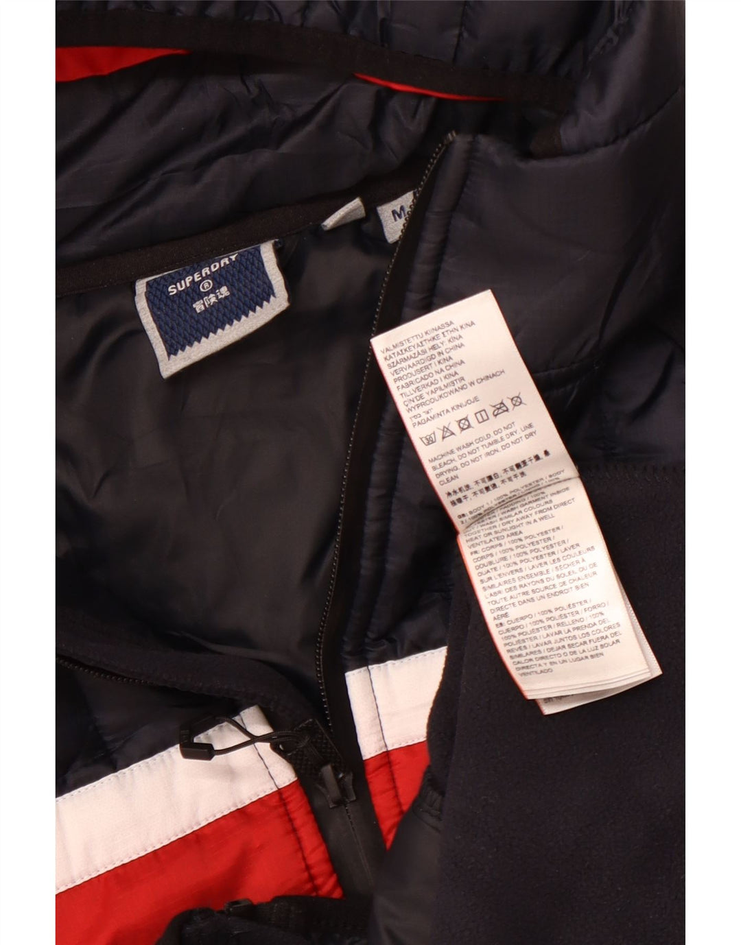 Giubbotto bomber con cappuccio da uomo SUPERDRY UK 38 Medium Blu Navy Colourblock
