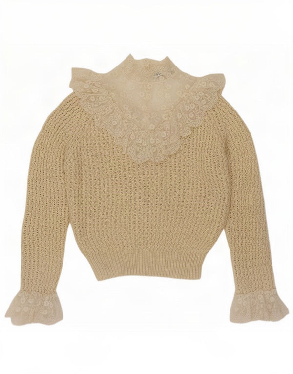 Maglione a collo alto trasparente da donna Zara UK 14 Beige medio