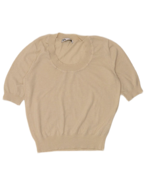 Top Zara da donna a maniche corte in camicetta UK 12 nylon bianco sporco medio