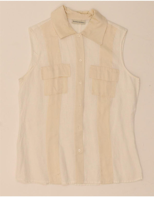 BANANA REPUBLIC Womens Sleeveless Shirt Blouse UK 12 Medium Beige Striped