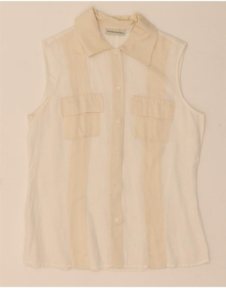 BANANA REPUBLIC Womens Sleeveless Shirt Blouse UK 12 Medium Beige Striped Vintage Banana Republic and Second-Hand Banana Republic from Messina Hembry 