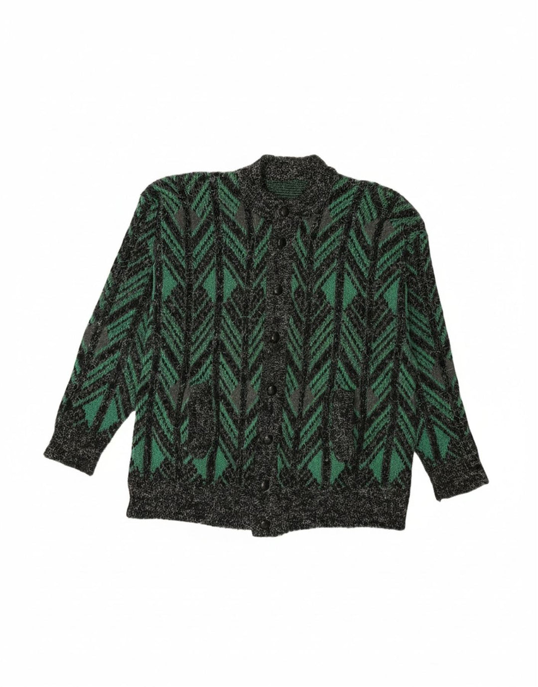 VINTAGE Mens Cardigan Sweater Large Green Chevron