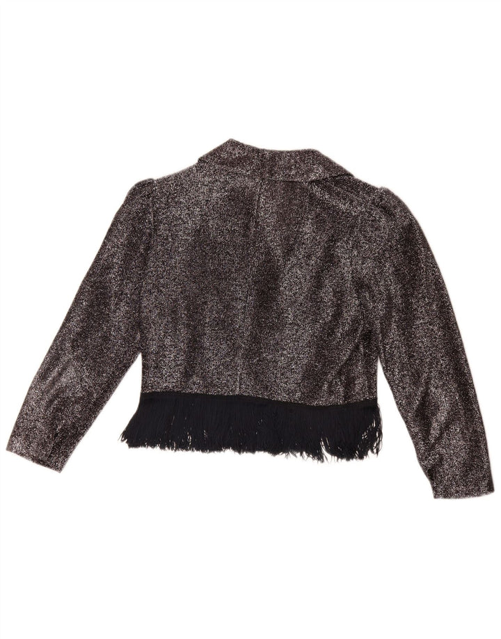 Camicetta corta da donna vintage UK 14 argento medio