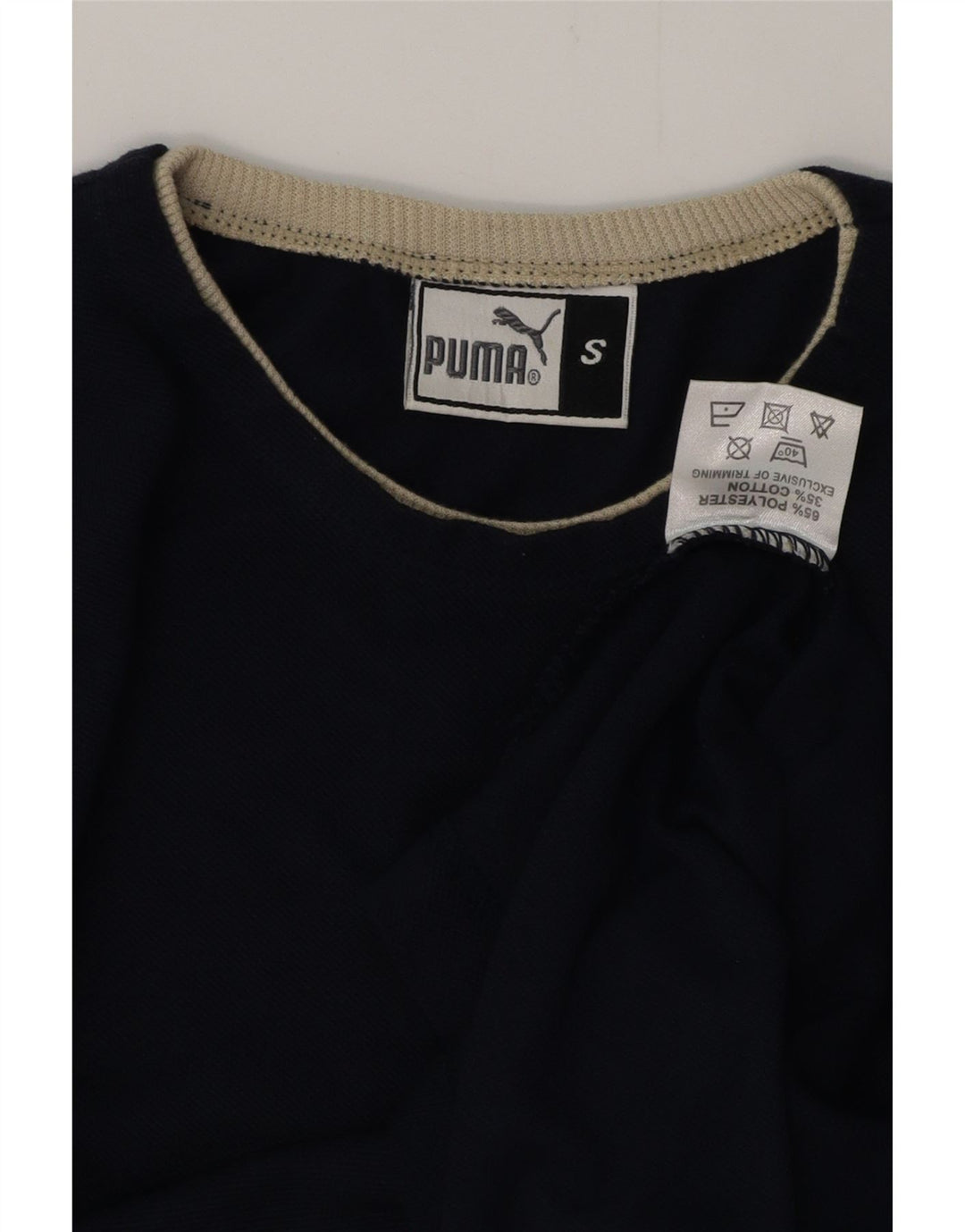PUMA Womens Oversized T-Shirt Top UK 10 Small Navy Blue Cotton Vintage Puma and Second-Hand Puma from Messina Hembry 