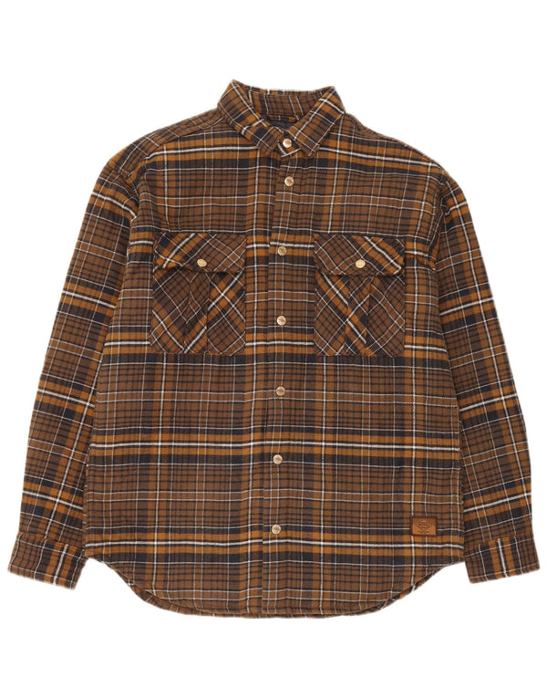 Jack & Jones Camicia da uomo in flanella da boscaiolo grande cotone scozzese marrone
