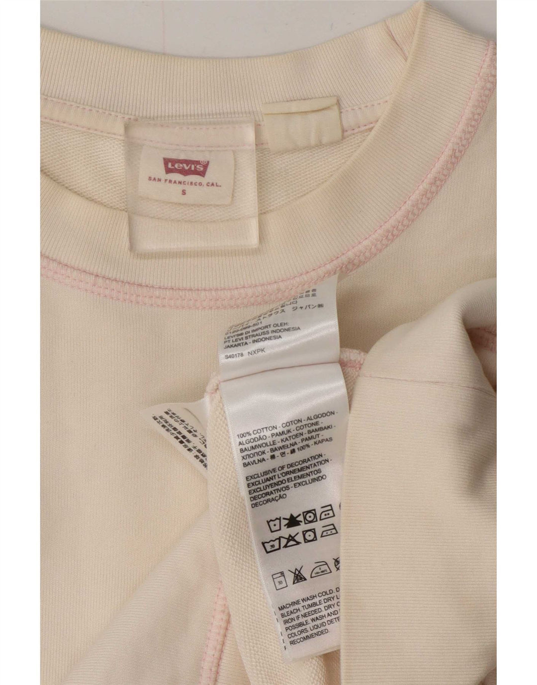 Levi's Donna Felpa Oversize Maglione UK 10 Piccolo Cotone Bianco Sporco