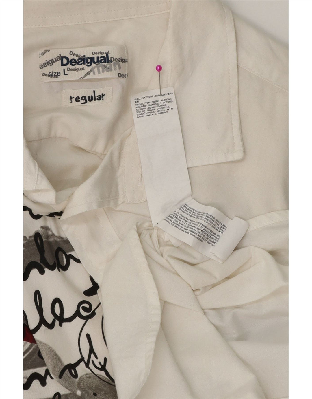 DESIGUAL Camicia da uomo con vestibilità regolare grafica, grande, cotone bianco
