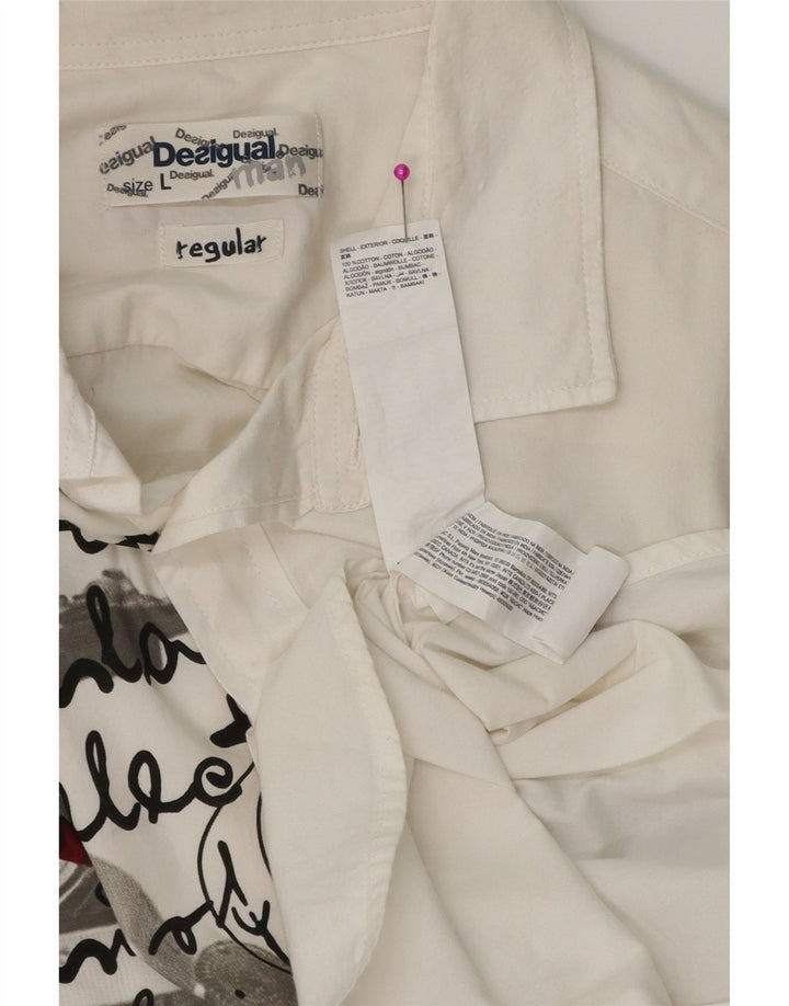 DESIGUAL Camicia da uomo con vestibilità regolare grafica, grande, cotone bianco