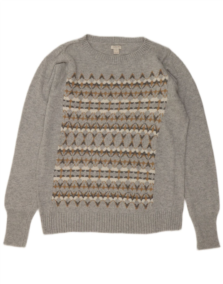 J. CREW Mens Crew Neck Jumper Sweater Medium Grey Fair Isle