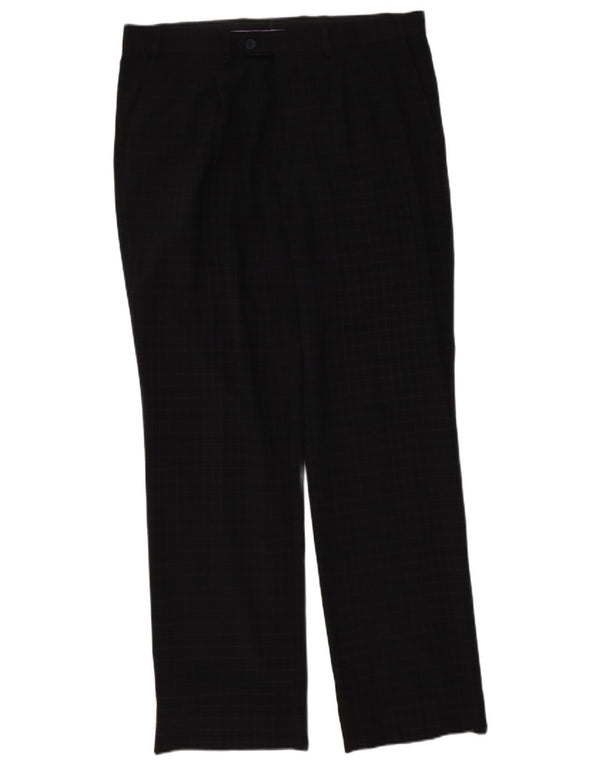 Pantaloni da abito dritti Marks & Spencer da uomo blu Harbour W36 L31 a quadri blu scuro