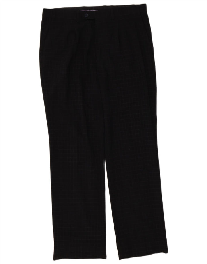 Pantaloni da abito dritti Marks & Spencer da uomo blu Harbour W36 L31 a quadri blu scuro