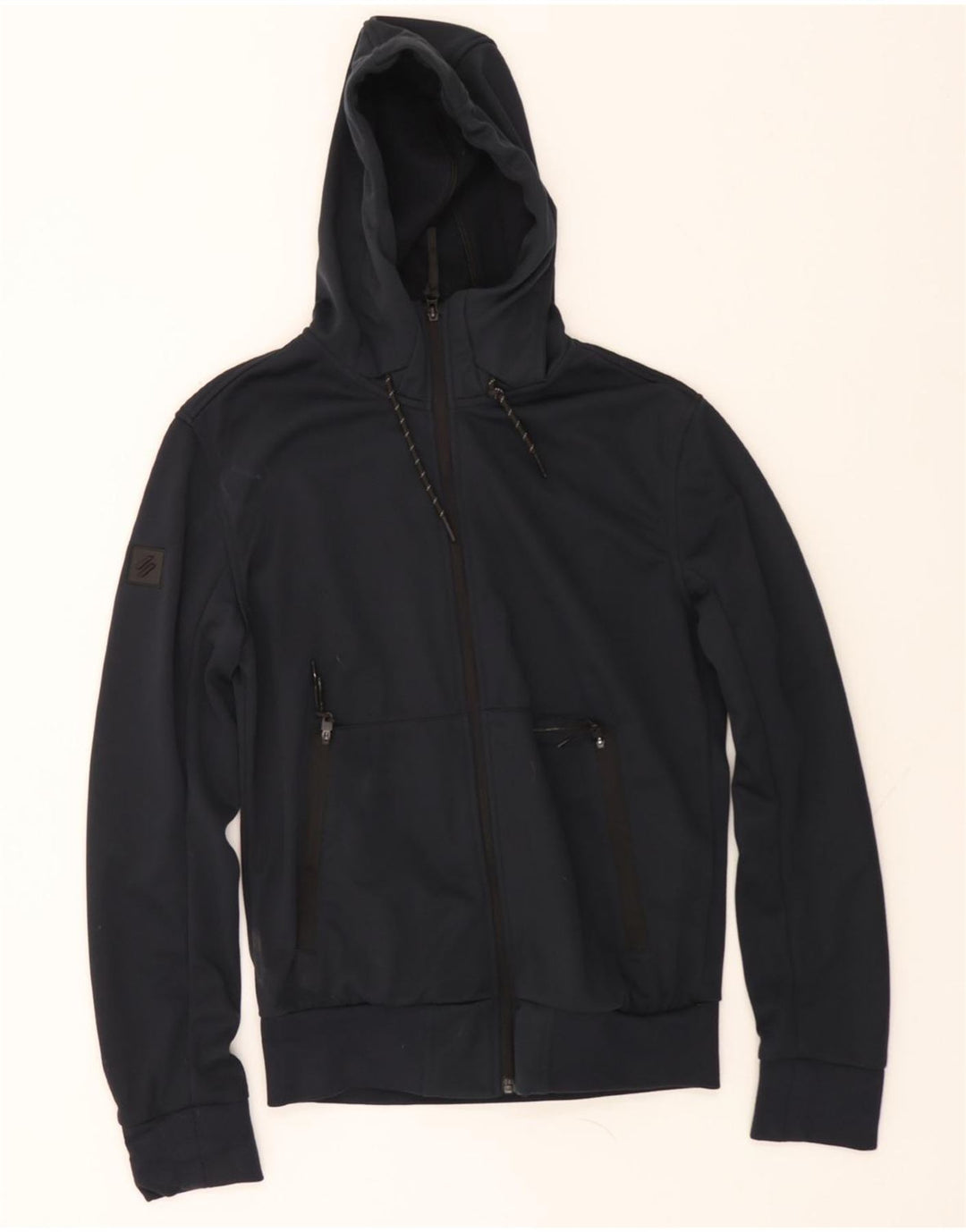 SUPERDRY Mens Zip Hoodie Sweater XS Navy Blue Polyester Vintage Superdry and Second-Hand Superdry from Messina Hembry 