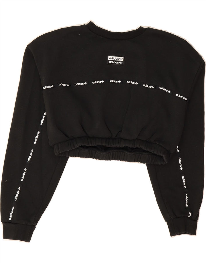 ADIDAS Womens Crop Graphic Sweatshirt Jumper UK 12 Medium Black Cotton Vintage Adidas and Second-Hand Adidas from Messina Hembry 