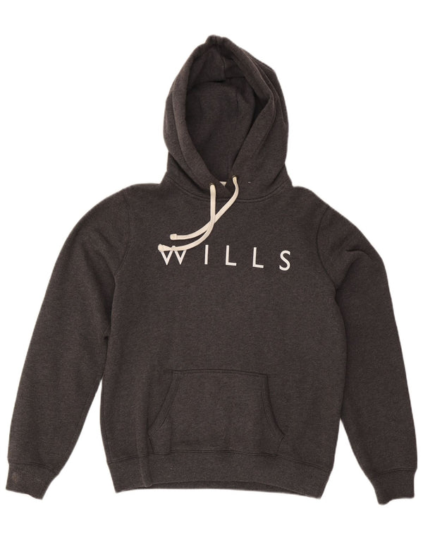 JACK WILLS Felpa con cappuccio grafica da donna UK 14 Grande cotone grigio