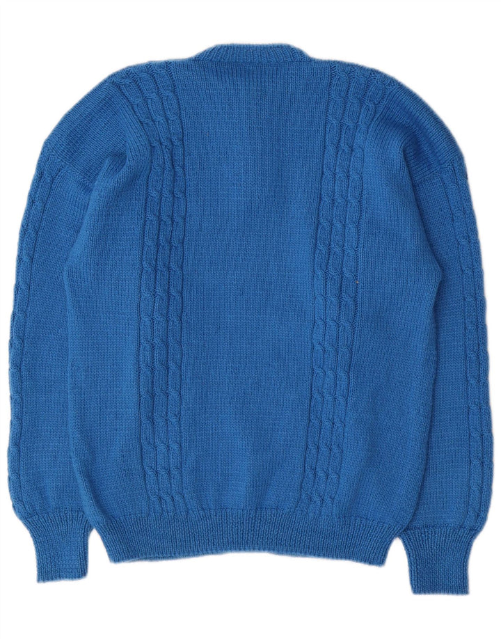 Maglione maglione vintage da donna con collo a bottoni UK 14 Blu medio