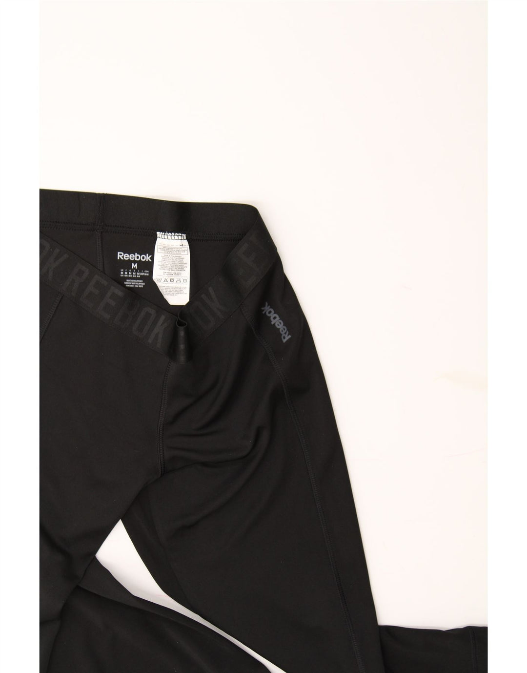 REEBOK Womens Graphic Capri Leggings UK 12/14 Medium  Black Polyester Vintage Reebok and Second-Hand Reebok from Messina Hembry 