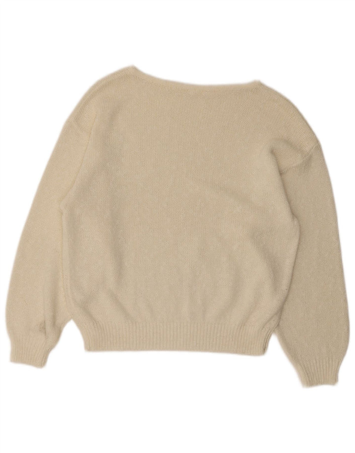 Maglione da donna vintage corto con scollo a barca con grafica EU 40 bianco medio