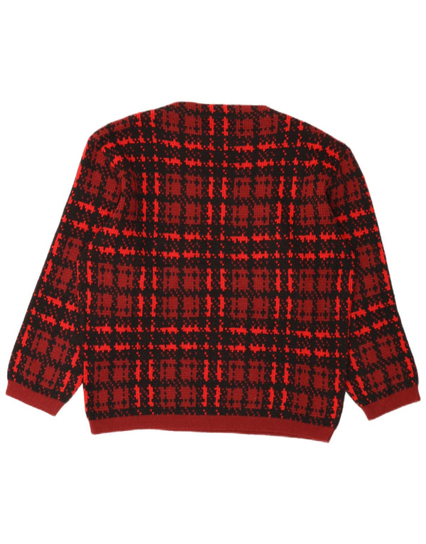 Maglione da donna vintage con scollo a barca, UK 16, grande motivo a quadri rossi