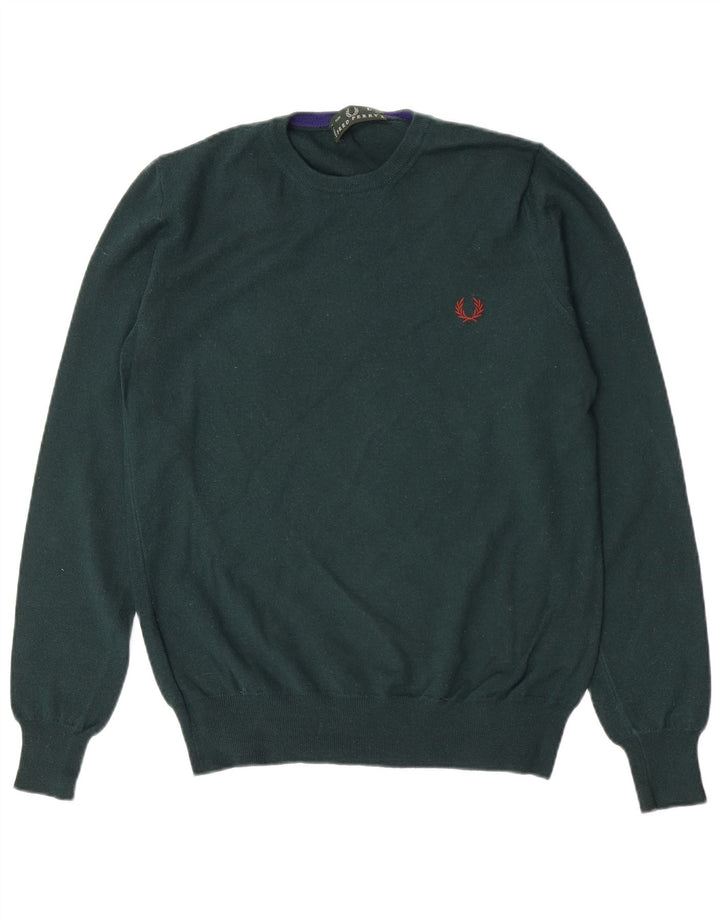 Maglione maglione girocollo vestibilità regolare da donna Fred Perry UK 14 grande verde