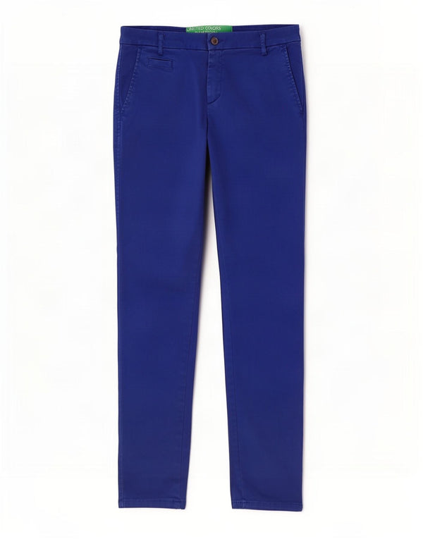 Benetton Womens Slim Chino Trousers UK 8 Small W28 L28 Blue Cotton
