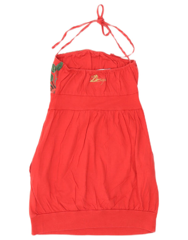Desigual Womens Graphic Halter Top UK 4 XS Rosso Floreale Cotone