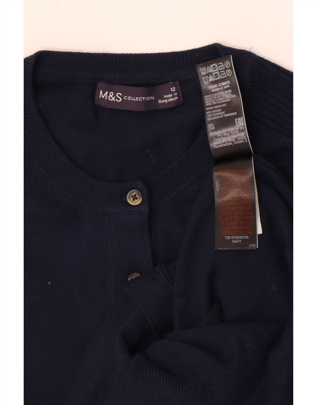 Maglione cardigan da donna Marks & Spencer UK 12 Viscosa blu navy medio