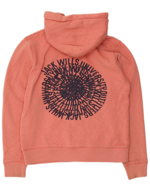 Maglione con cappuccio e zip grafica da donna Jack Wills UK 14 Cotone rosa medio