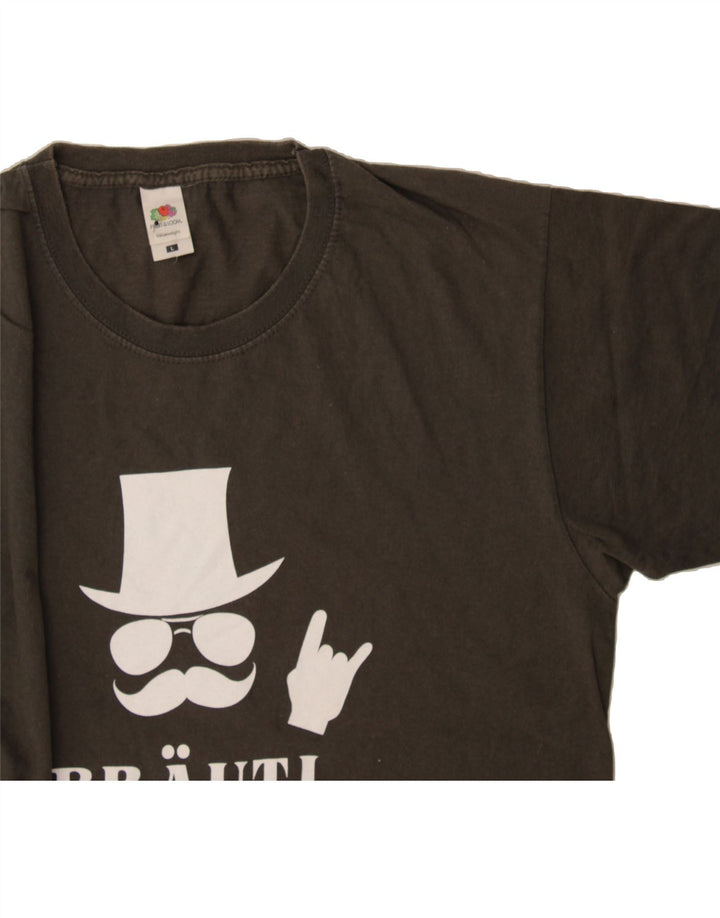 VINTAGE Mens Graphic T-Shirt Top Large Khaki Cotton Vintage Vintage and Second-Hand Vintage from Messina Hembry 