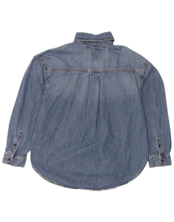 TOMMY HILFIGER Camicia in denim oversize da donna UK 8 piccolo cotone blu