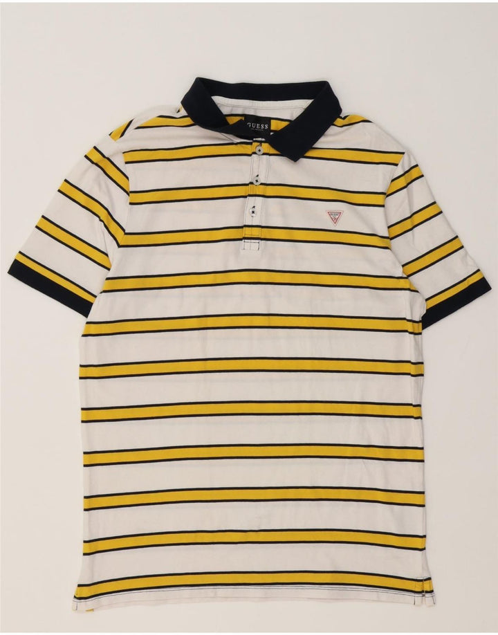 Polo da uomo Guess in cotone a righe grandi bianche