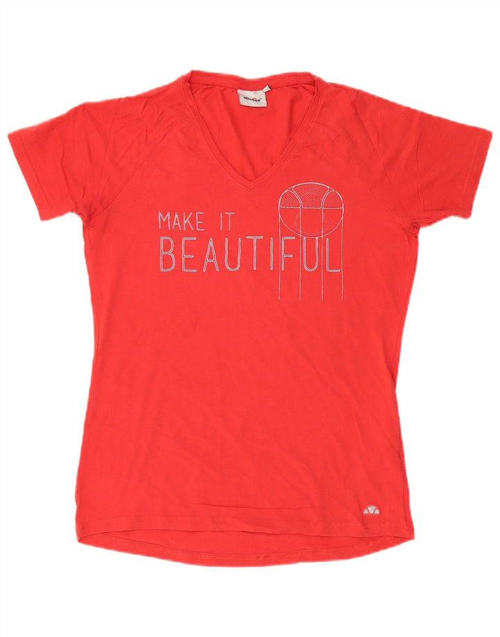 T-shirt grafica da donna Ellesse Top UK 14 grande cotone rosso