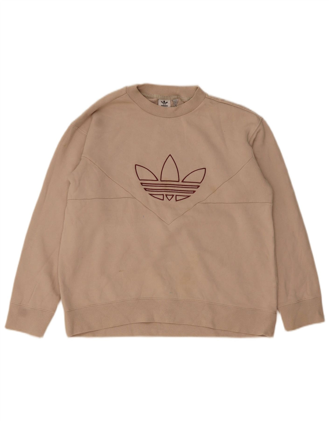 Felpa oversize con grafica da donna Adidas, maglione UK 8, piccola, cotone beige