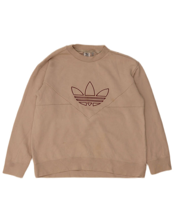 Felpa oversize con grafica da donna Adidas, maglione UK 8, piccola, cotone beige