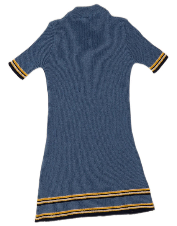 Abito maglione vintage da donna a maniche corte UK 4 XS a righe blu
