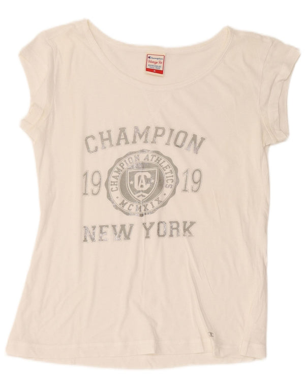T-shirt grafica Champion da donna Heritage Fit UK 14 Medium White