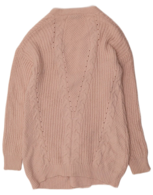 Maglione cardigan aperto lungo da donna Lipsy UK 10 piccolo acrilico rosa
