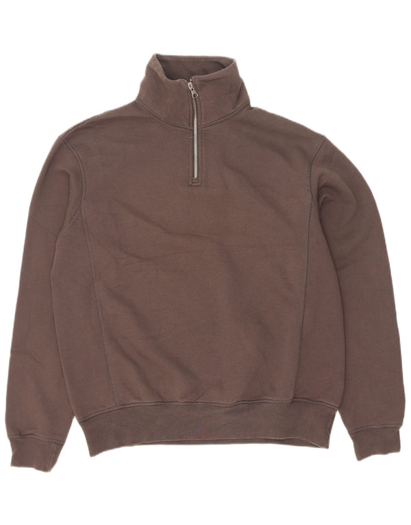 Zara Mens Zip Neck Sweatshirt Jumper Small Grey Cotton