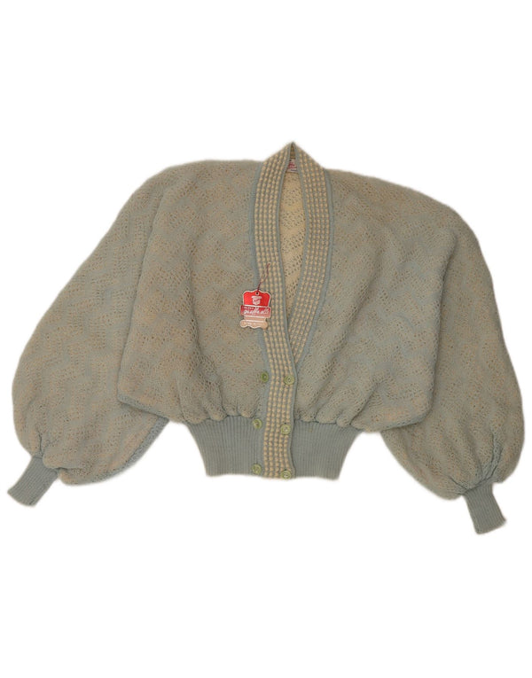 Maglione cardigan doppiopetto corto da donna vintage UK 16 grande blu