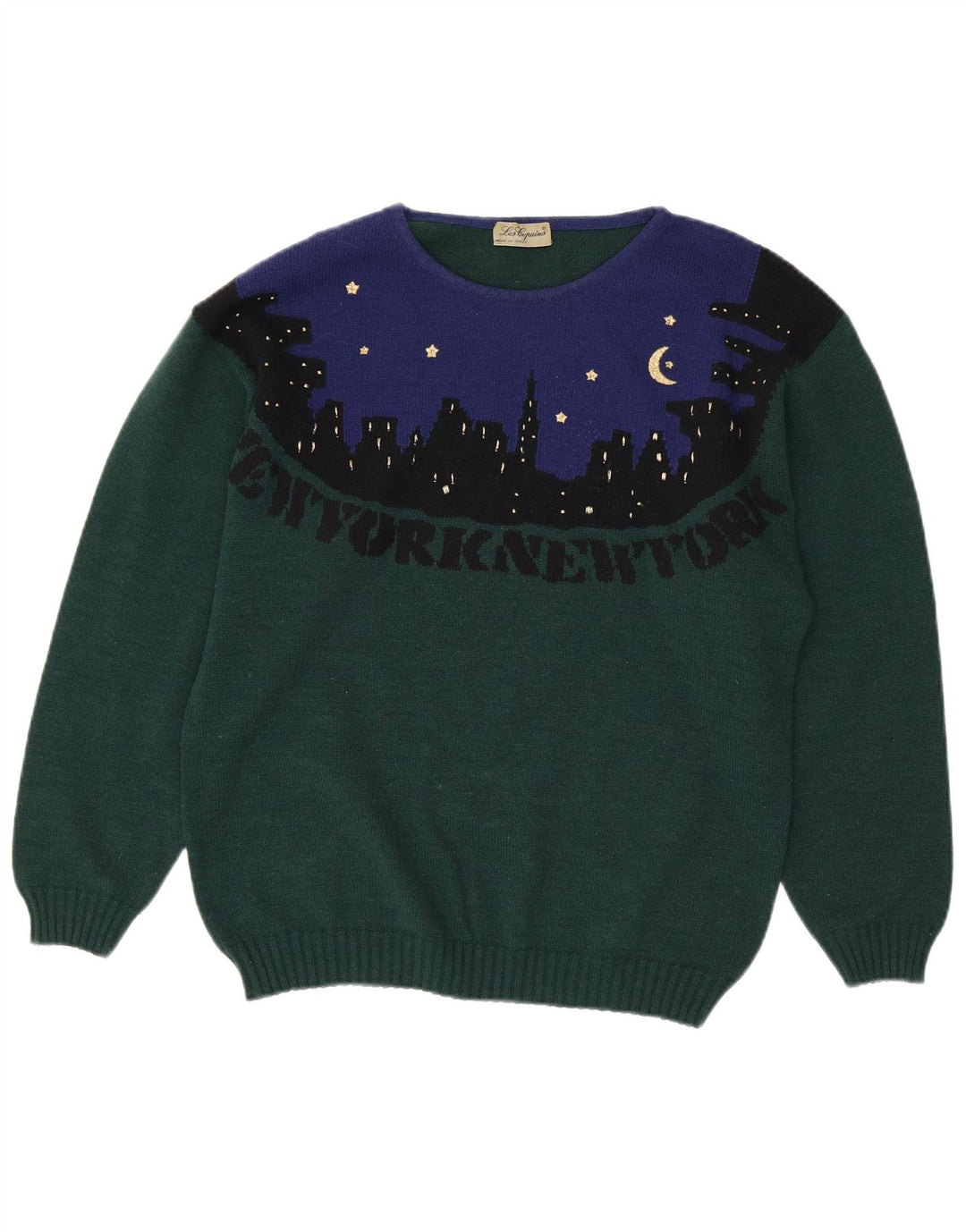 Maglione maglione girocollo da donna LES COPAINS UK 18 XL Blocco colore verde