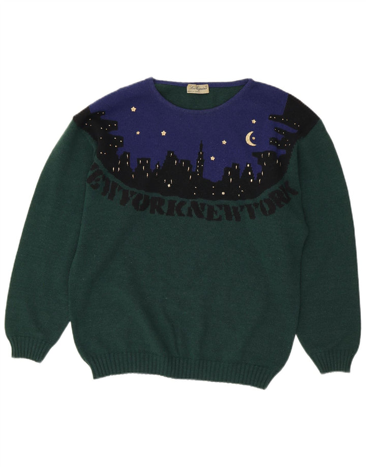 Maglione maglione girocollo da donna LES COPAINS UK 18 XL Blocco colore verde